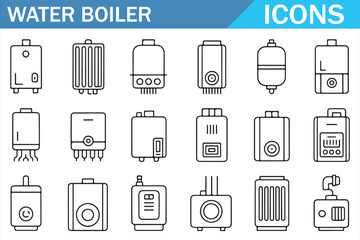Outline Water Heating and Boiler System Icons Collection