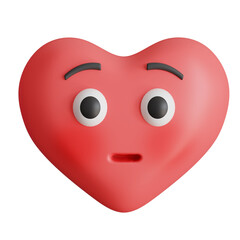 Heart shape emoji with shy face expression 3d illustration on isolated transparent background