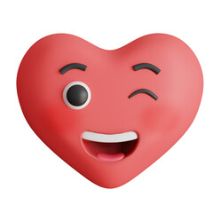 Heart shape emoji with blinking expression on isolated transparent background