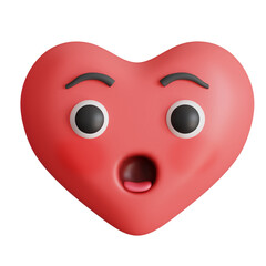 Surprised heart shape emoji 3d illustration on isolated transparent background