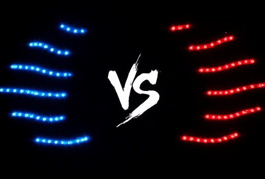 Red Versus Blue: A dynamic visual comparison of opposing forces with vibrant LED light strips
