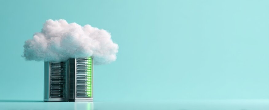 The Cloud Over Server Racks Representing Modern Data Storage And Virtual Infrastructure