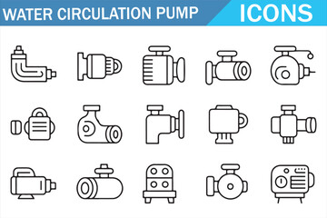 Clean Mechanical Pump and Circulation Outline Icons Set