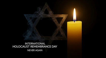A single lit candle and a star of david symbolize remembrance for international holocaust remembrance day