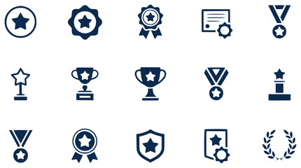 Collection of Award and Achievement Icons with Stars and Trophies