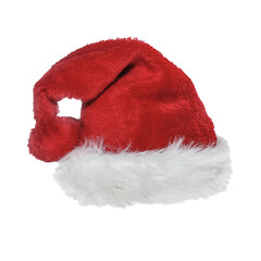 red Christmas Santa Claus hat in fur isolated on transparent background