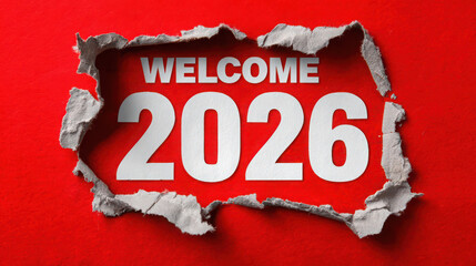 Welcome 2026 text with torn paper edges and burnt effect isolated on transparent background