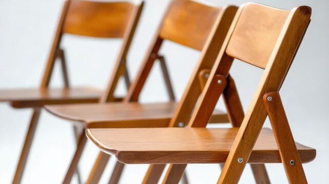 Video A row of wooden chairs sitting next to each other, ideal for use in interior design or event planning scenes