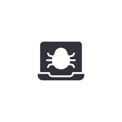 Data server with bug icon. Database storage icon with bug symbol representing system error, malware detection, and data vulnerability awareness.