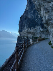 Tagliata del Ponale old road on the edge of the cliff over Lake Garda, Italy