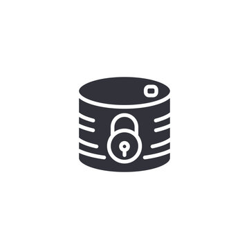 Database with padlock. Locked server symbol representing encrypted storage environment, data security, and cyber protection management.