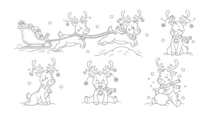 Joyful Christmas Deer: A delightful illustration showcases a group of charming deer, each adorned with festive details and radiating the warmth and cheer of the holiday season.