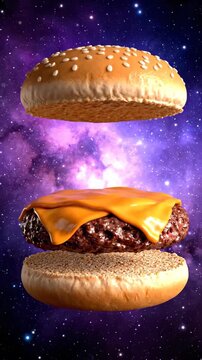 3D Render Burger Layers Floating In Space