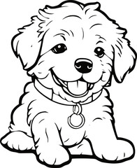 Cartoon Line Drawing of Happy Puppy with Collar