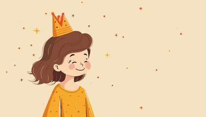 Cute little girl wearing a birthday crown with a joyful expression