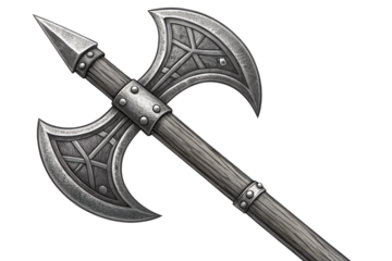 Fantasy Double-Headed Battle Axe Medieval Weapon Illustration Transparent