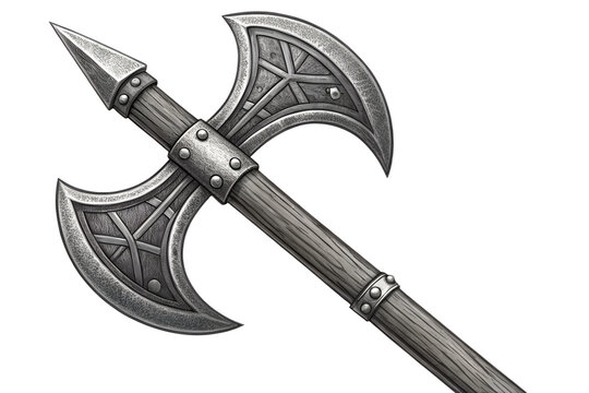Fantasy Double-Headed Battle Axe Medieval Weapon Illustration Transparent