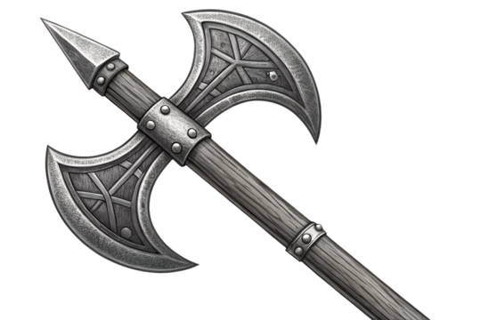 Fantasy Double-Headed Battle Axe Medieval Weapon Illustration Transparent