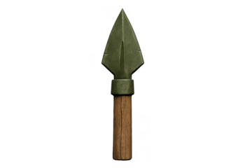 Medieval spear weapon with metal arrowhead and wooden handle