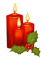 christmas candle and holly hand drawn illustration