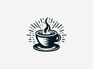 Coffee cup forming a house roof shape illustrated in clean bold black vector logo design for realty branding