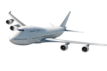 Boeing 747 Jumbo Jet Airplane in Flight 3D Render Transparent Background