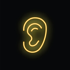 Yellow neon sign representing a human ear, symbolizing listening, communication, and audiology