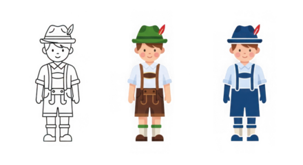 Cute cartoon boys in traditional german oktoberfest attire icon