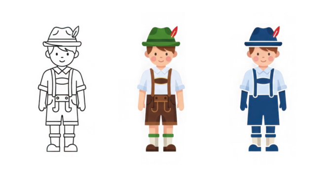 Cute cartoon boys in traditional german oktoberfest attire icon - Powered by Adobe