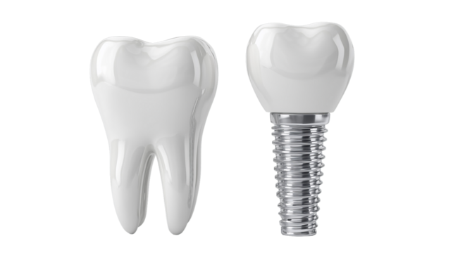 Detailed View of Dental Tooth Structure and Implant Design, Featuring Realistic Rendering of a Tooth Model and Implant Component on Transparent Background