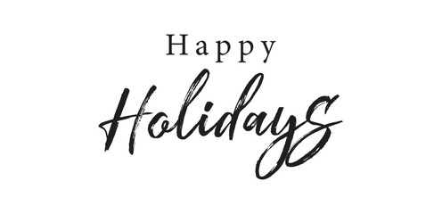 Calligraphic happy holidays in ballpoint pen style isolated on white background. Rounded happy holidays sign in script text in lower caps. The word autumn written in ballpoint style . Vector.