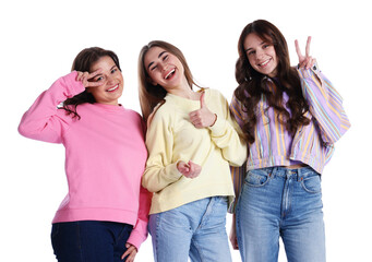 Portrait of happy friends on white background