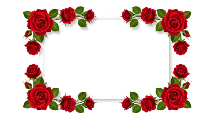 Elegant red roses floral frame isolated on transparent background