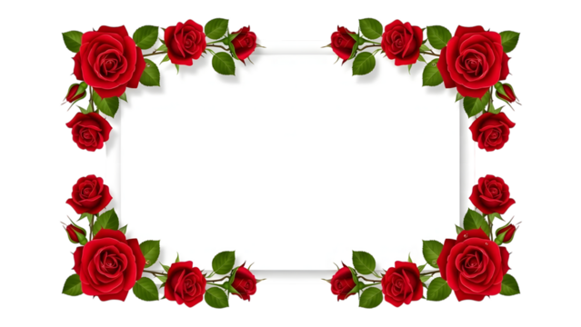 Elegant red roses floral frame isolated on transparent background