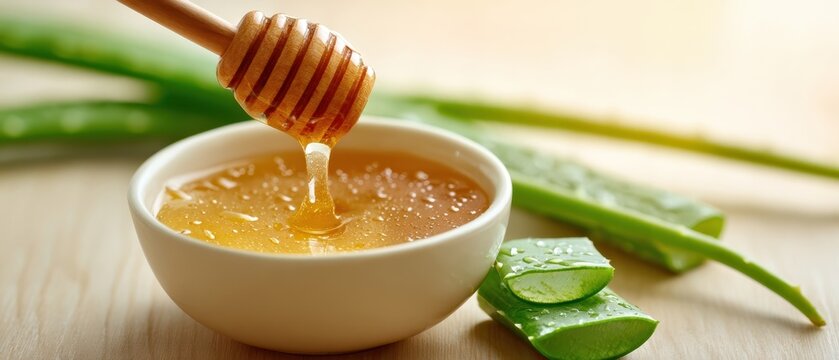 The Honey Bowl Drizzled with Honey and Aloe Vera Slices for Natural Skincare
