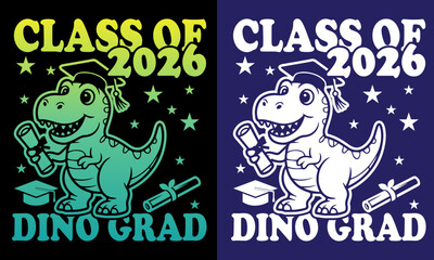 Cute Class of 2026 Dinosaur Graduation Cartoon Vector illustration Design