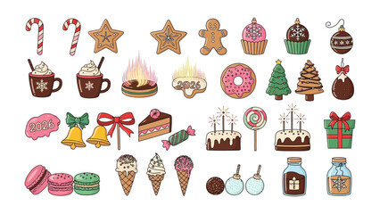 Festive treats collection: An assortment of cheerful festive treats arranged to create a whimsical and appetizing image, designed to celebrate the festive season. 