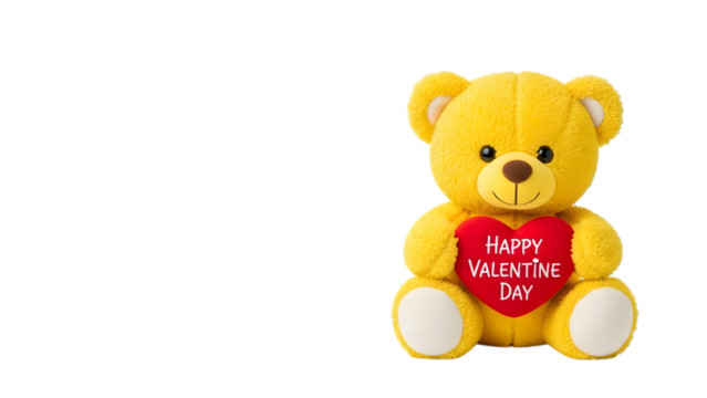 Yellow teddy bear holding heart isolated on transparent background