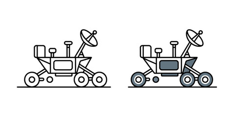 Two rover illustrations one in outline and one with grey fill and black outline