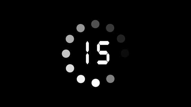 twenty second countdown timer animation, 20 to 0 seconds with small round shape rotation effect on dark background