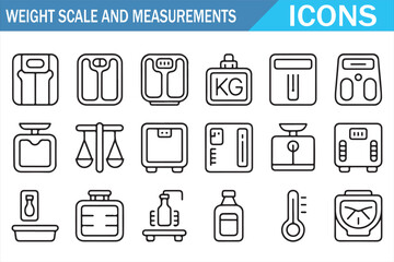 Fitness and Health Weight Measurement Outline Icons Pack