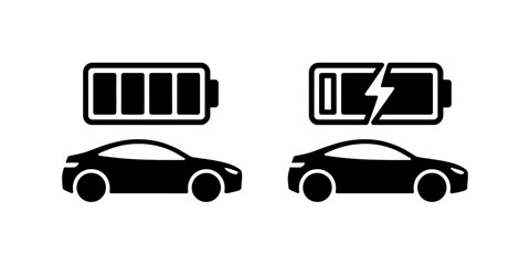Illustration of electric cars with full and charging battery indicators above