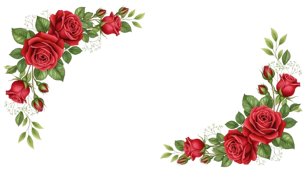 Red roses floral corner arrangement isolated on transparent background