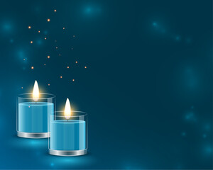Decorative candle light with a glass holder on a dark blue background