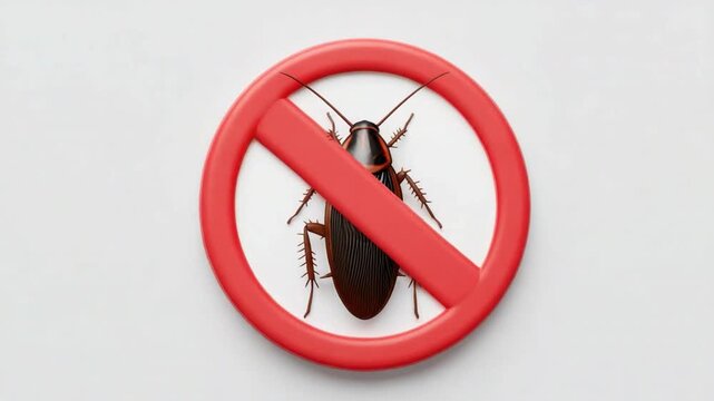 Cockroach with No Symbol in Circular Red and White Design on White Background 4k Video footage