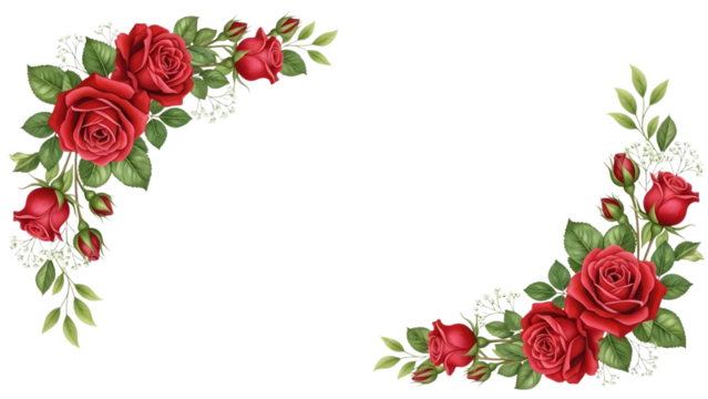Red roses floral corner arrangement isolated on transparent background