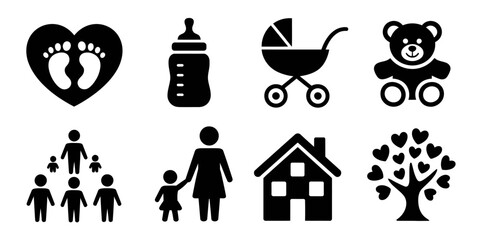 Collection of family related icons including baby bottle and family tree