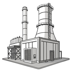 Industrial power plant with cooling tower and smokestack a modern factory illustration