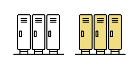 Illustration of three white lockers and three yellow lockers in a row design