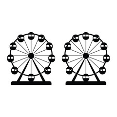 Two iconic Ferris wheels stand against a plain background